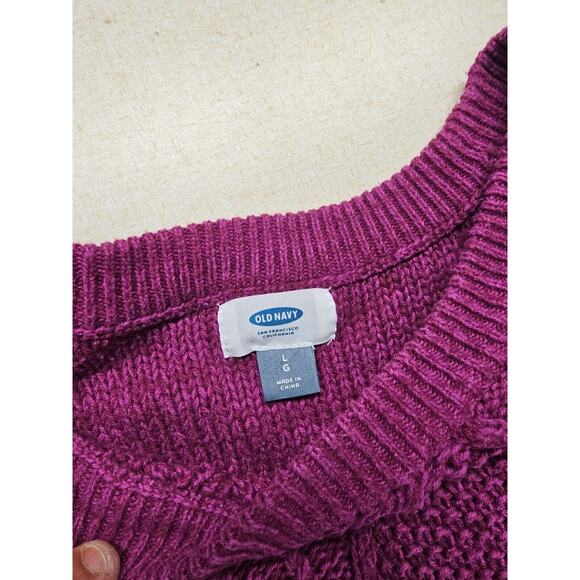 Old Navy Womens Sweater Large Chunky Cable Knit Burgundy Pink Cotton Blend - Picture 6 of 8